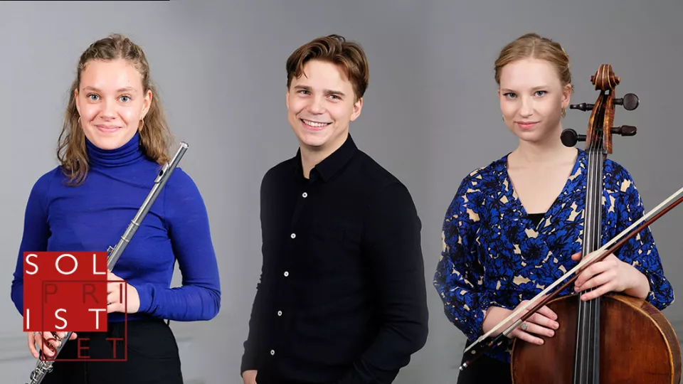 Bilden är en gruppbild av de tre finalisterna för solistpriset